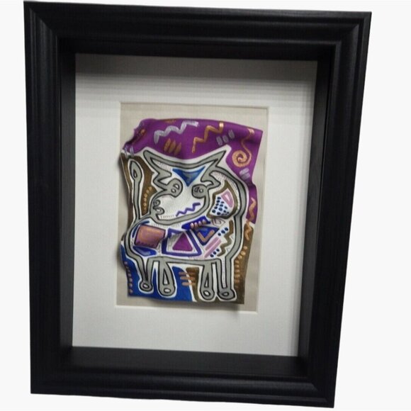 3 D Bull Painting Cow Southwest Native or Panama Kuna Style Shadow Box - Picture 2 of 5